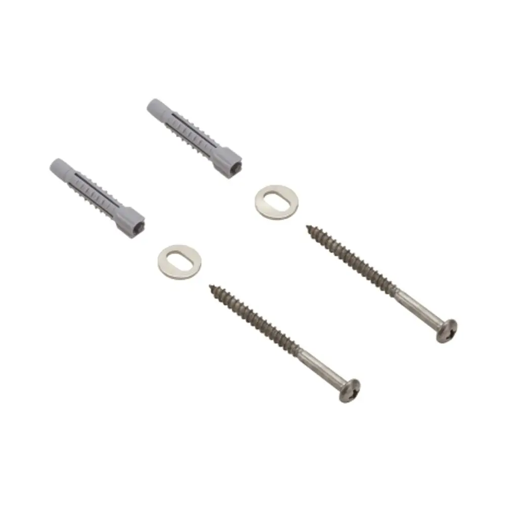 Befestigungsteile von Hansgrohe, bestehend aus zwei Dübel, zwei Schrauben und Unterlegscheiben, für die Montage von UNICA'F Produkten.